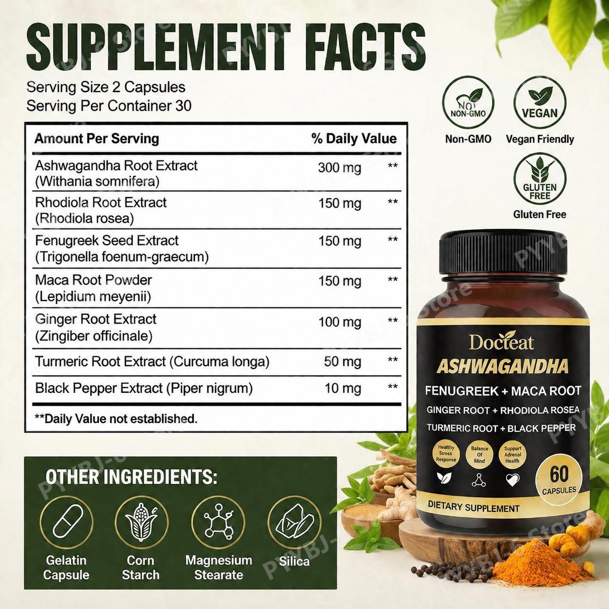 Docteat Ashwagandha Fenugreek  - đánh giá và giá Ashwagandha Extract Root